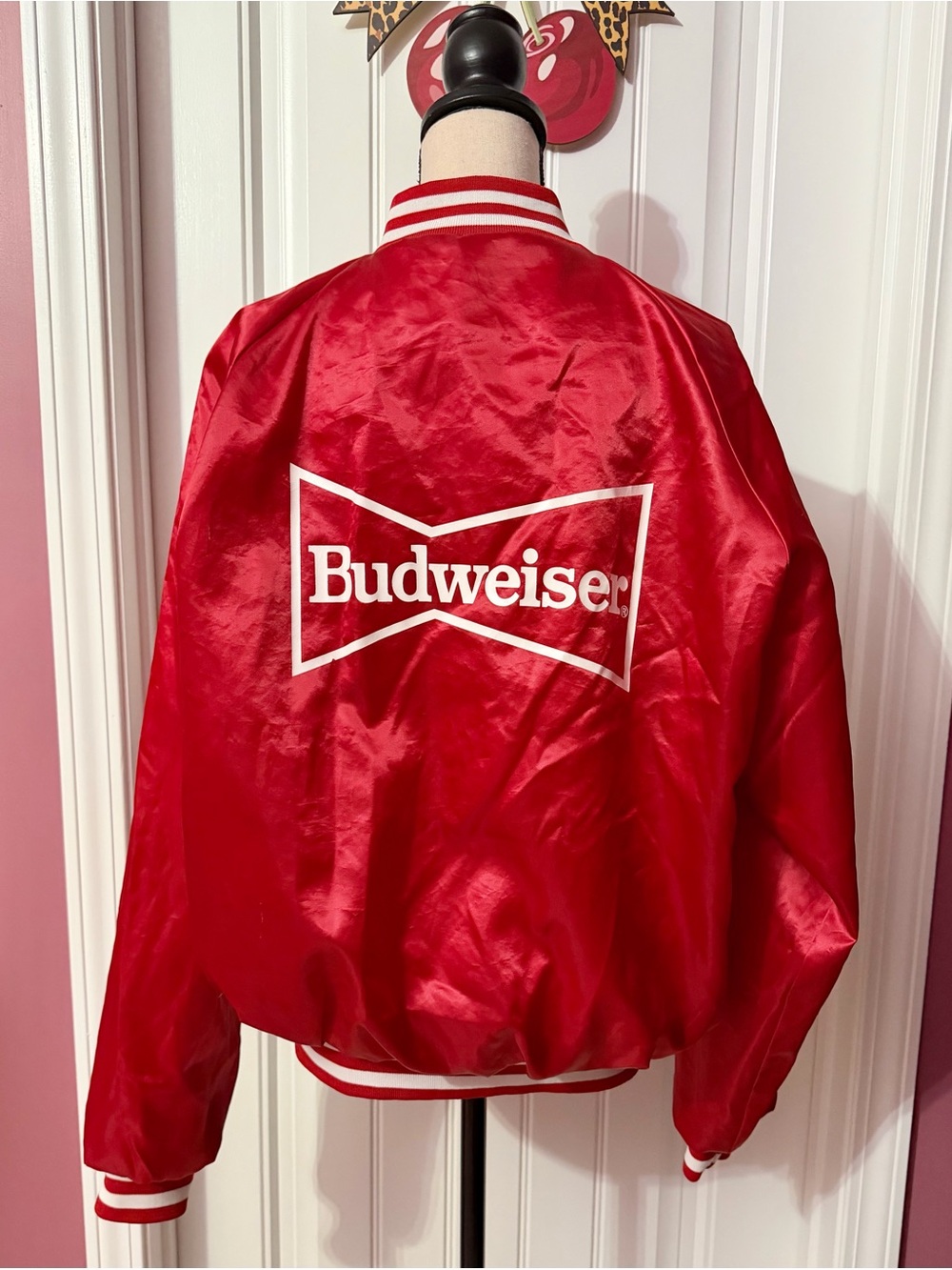 Vintage Budweiser Red Satin Baseball Jacket Size XL Americana Jacket